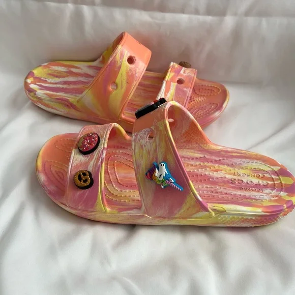 CROCS Classic Marble Sandals w/ JIBBITZ (sz 7) - Picture 3 of 4